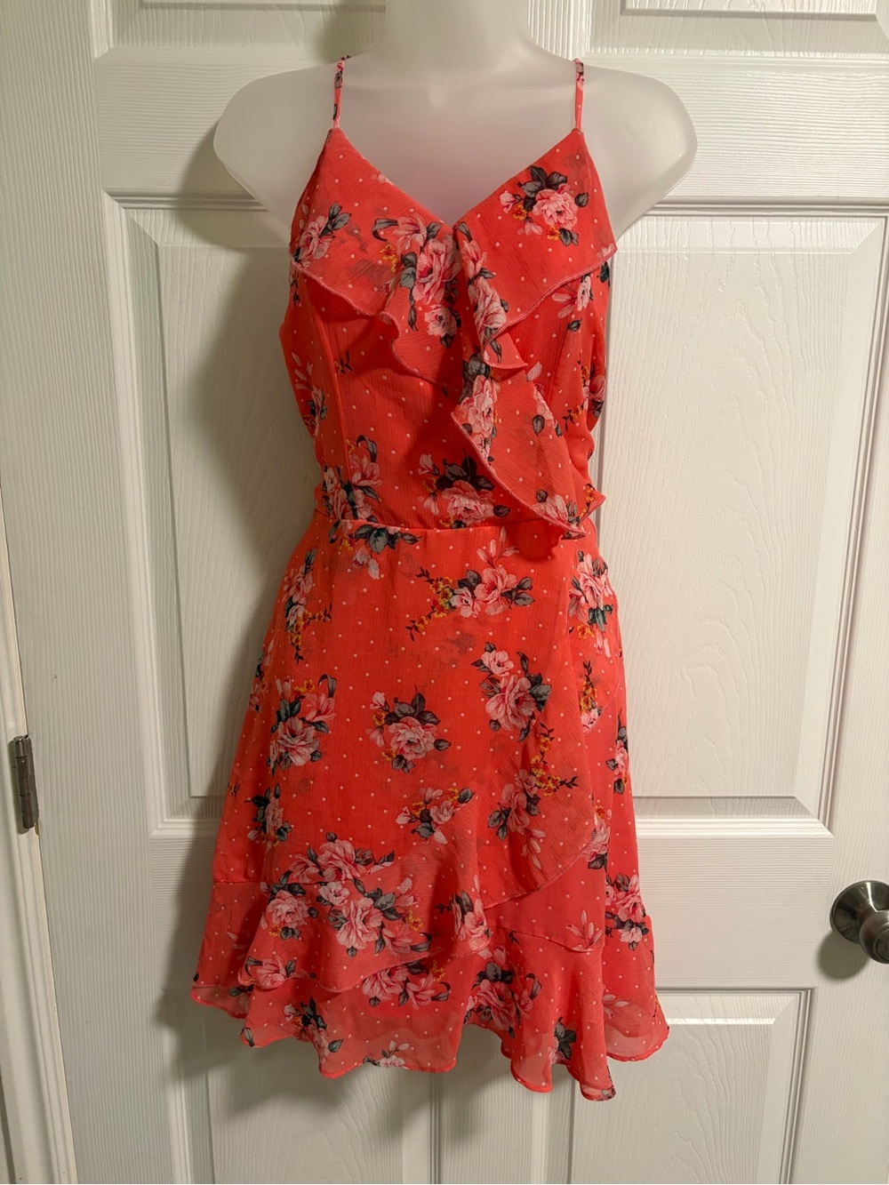 Coral Floral Ruffled Dress